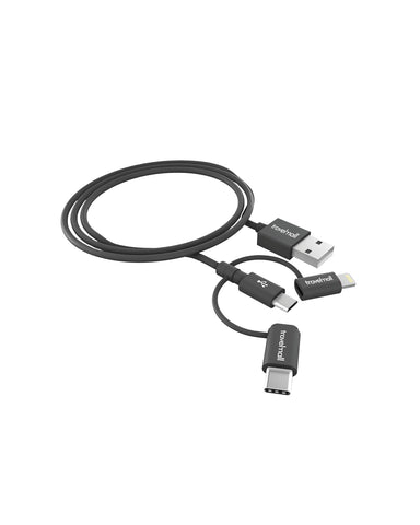 Travelmall Lightning, Micro-USB & USB-C Cable -Black (Charge & Sync)