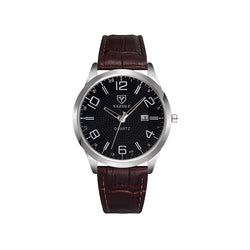 Yazole Mens Watch - Black Dial with Brown Strap