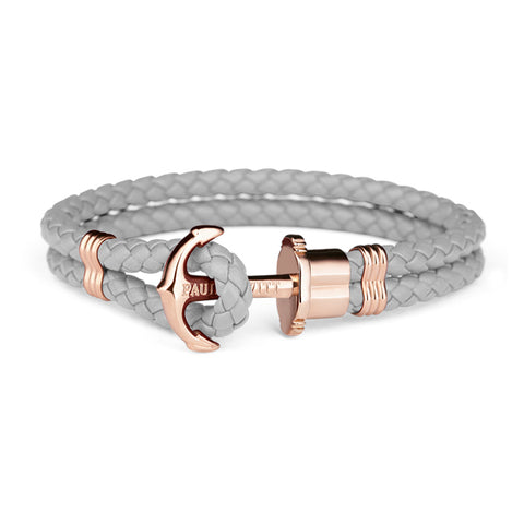 Paul Hewitt Phrep Grey Leather Anchor Bracelet