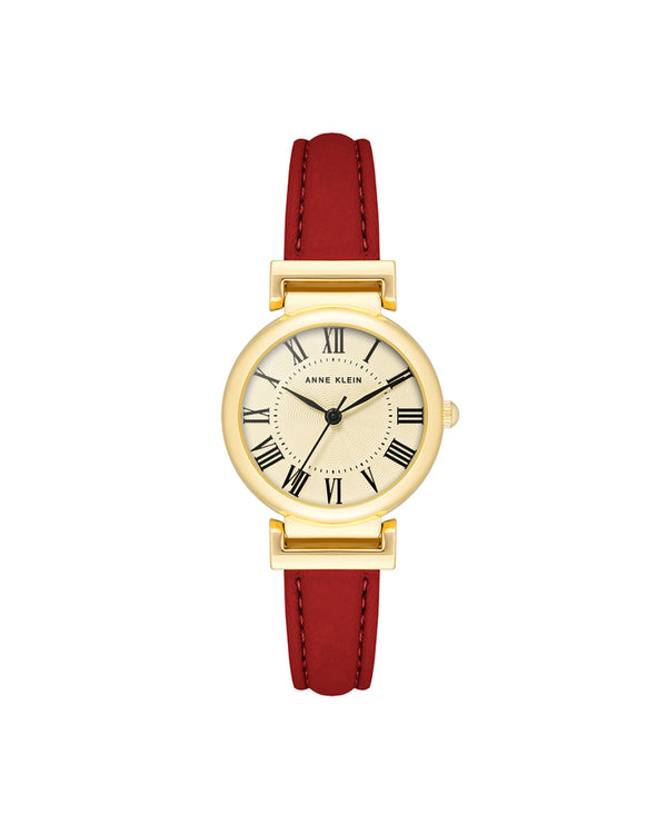 Anne Klein Gold Tone Red Leather Strap Watch