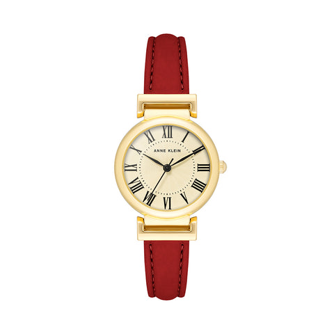 Anne Klein Gold Tone Red Leather Strap Watch