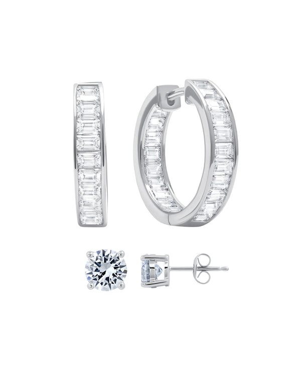 Crislu Stud and Hoop Earring Set