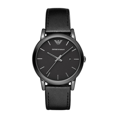 Emporio Armani Men's Three-Hand Date Black Leather Watch