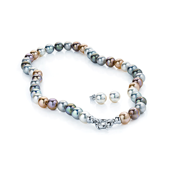 JOIA De Majorca 10mm Multi-Color Pearl Necklace  and Earring Set