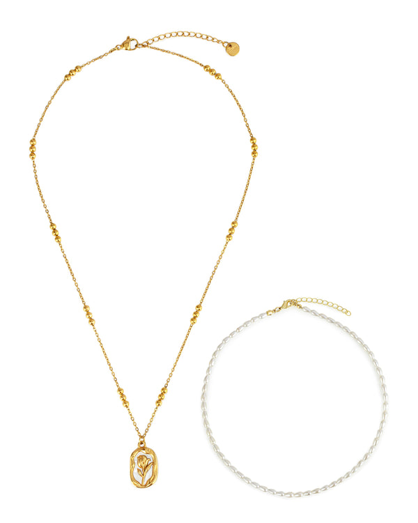 Marlay by House of Dietrich Pearl and Rose Necklace Set