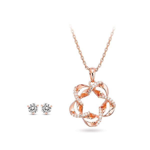 Pica LeLa "Star of Wonder” 925 Sterling Silver Rose Gold Plated Necklace with Clear Crystals and Bonus CZ Earrings