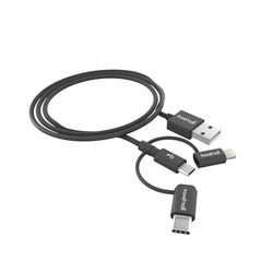 Travelmall Lightning, Micro-USB & USB-C Cable -Black  (Charge & Sync)