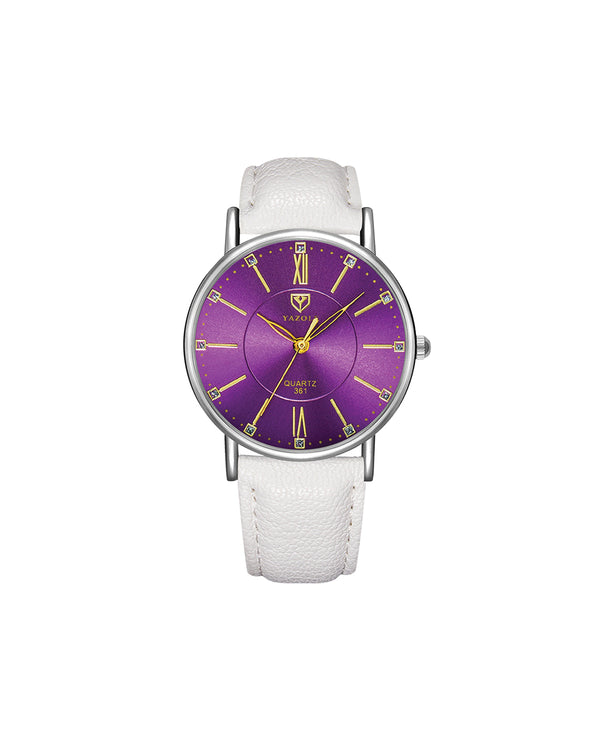 Yazole White Strap with Purple Dial Ladies Watch