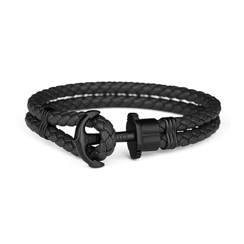 Paul Hewitt Phrep Black Leather Anchor Bracelet