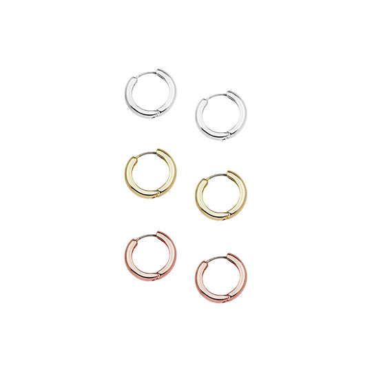 BUCKLEY LONDON Silver, Gold, Rose Gold Set of 3 Hoop Earrings