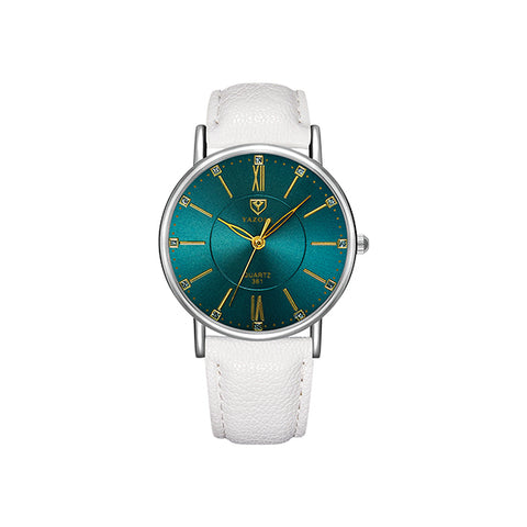 Yazole Ladies Watch - White Strap with Green Dial